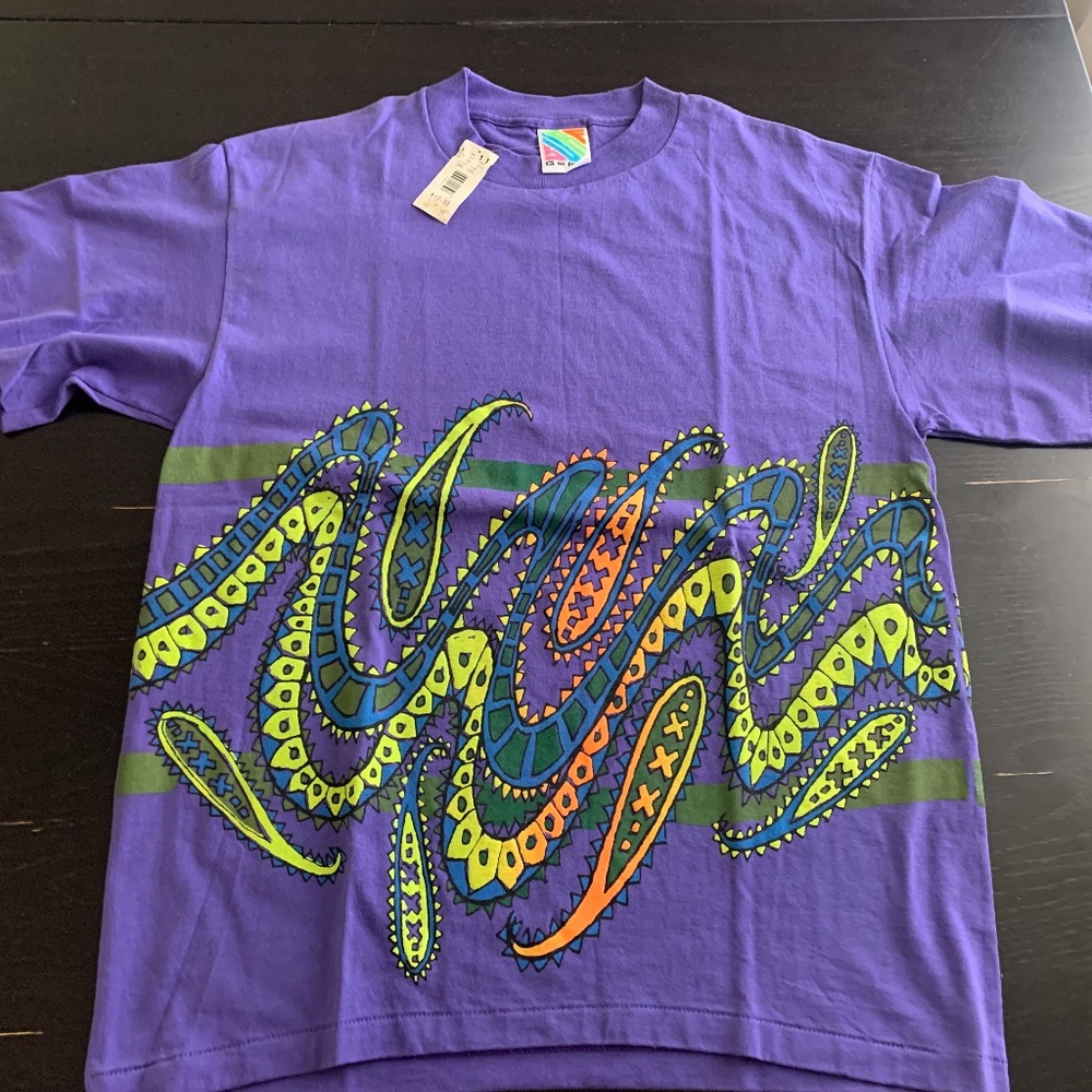 NEW Vintage 90s Surf Gear Purple Paisley T Shirt Size L / M Made In USA Skate